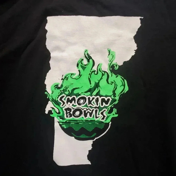Smokin Bowls Vermont Graphic Long Sleeve T Shirt Black Red Bar Anvil Cotton Sz L - Picture 14 of 15